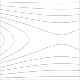 Contour plots of the transverse displacement for the upper plane for the first eigenmode  for various values of a: a) a= –0.02 m, b) a= –0.01 m, c) a= 0 m, d) a= 0.01 m, e) a= 0.02 m