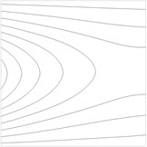 Contour plots of the transverse displacement for the upper plane for the first eigenmode  for various values of a: a) a= –0.02 m, b) a= –0.01 m, c) a= 0 m, d) a= 0.01 m, e) a= 0.02 m