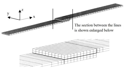 Original FEA mesh of the adhesively bonded single-lap joint