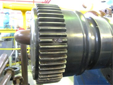 Failure and simple gas compressor units due to defects: a) EGCU-12500 (EGCU-235-23-3) with a centrifugal compressor C-235-21-1 without hydrodynamic coupling due to damage to the gear sleeve of shaft-gear multiplier (chipped tooth and damage to a number of other teeth); b) EGCU2-12.5/76-1.5 with a centrifugal compressor C-285-22-1 due to damage to the gear coupling (welding teeth of half-clutch gear /side of the drive/ and gear hub motor)