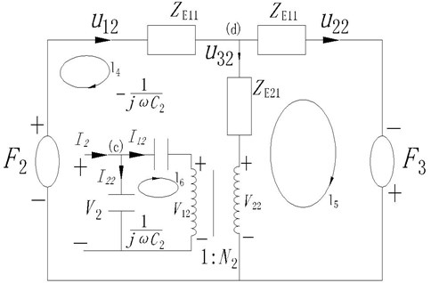 The equivalent circuit figuration of the back piezoelectric ceramic