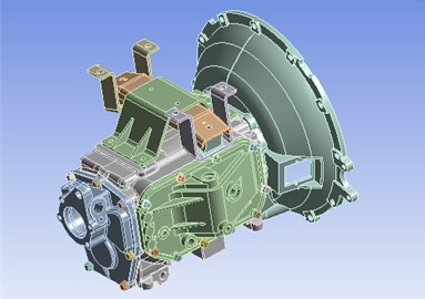 3D assembly model of the transmission housing assembly