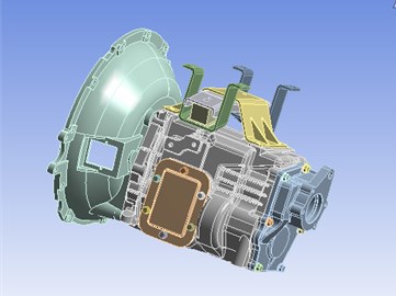 3D assembly model of the modified transmission housing assembly