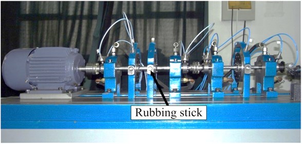 A photograph of the experimental rotor-bearing rig