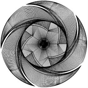 Grid of fluid domain: a) Grid view in a meridional plane; b) Grid detail in the impeller domain
