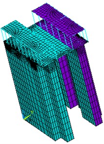 The three-dimensional finite element model of the ship lift structure
