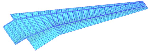 Two finite element models of the wing: a) the detailed FE model; b) the equivalent FE model