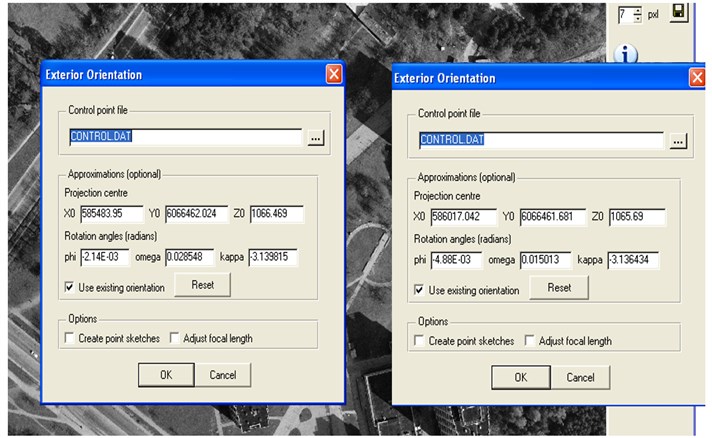 Images exterior orientation parameters in LISA software application