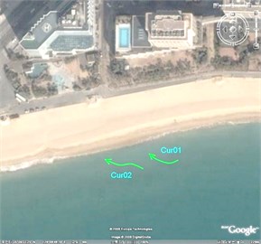Measured drogue tracks at Haeundae Beach at 15:00 of 4 June 2008
