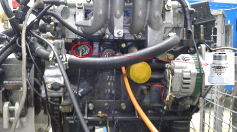 IC engine with location of mounted sensor