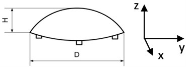 Hemisphere piezoelectric transducer: a) General view,  b) The distribution of electrodes 1, 2 and 3 (in case when number of sections is equal to 3)