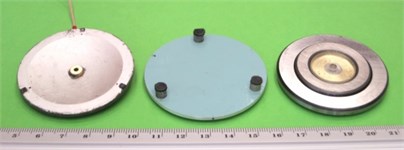 Rotary table with low height/diameter rate: a) General view; b) Disassembled view (general schematics corresponds to Fig. 5(a)); c) Harmonic signal generators, supplying three-phase voltage and measuring amplitude/phase – frequency characteristics