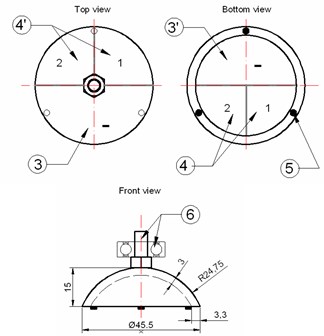 Generating traveling wave oscillations in the hemisphere transducer,  symmetrical in relation to its axis