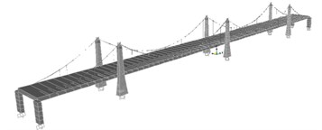 Louzhou Bridge: a) panorama and b) 3D finite-element model