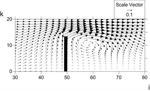 Computed current field for experimental conditions: arrows are current vectors