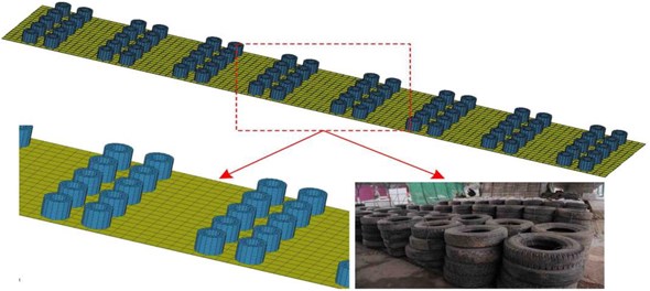 Model of the composite protective structure of steel-rubber tires