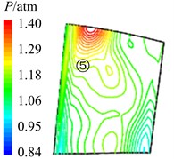 Aerodynamic pressure contour maps of rotor blade pressure surface