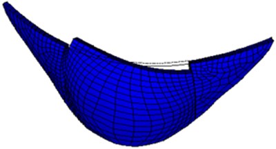 Second-order mode shape of large numerical arch dam model