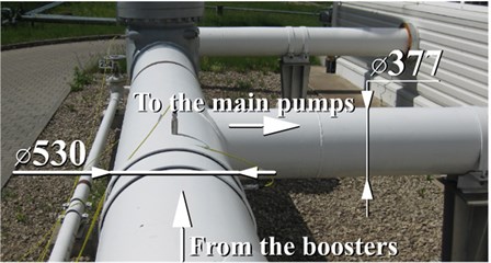 Incorrect piping between the booster and the main pump stations