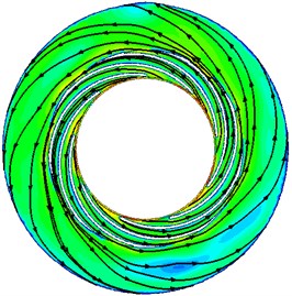 Velocity contours and streamlines (m/s)