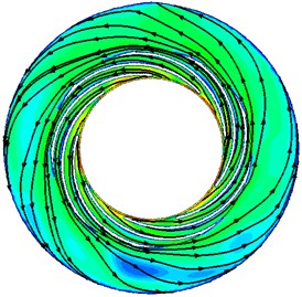 Velocity contours and streamlines (m/s)