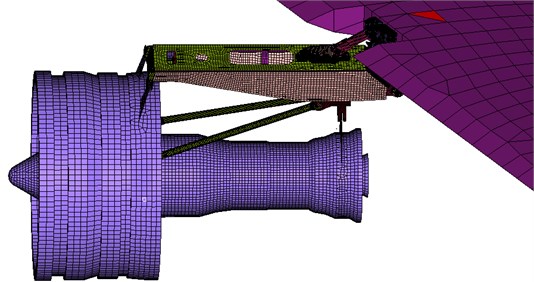 The whole mesh model of engine, fuse pins and wing