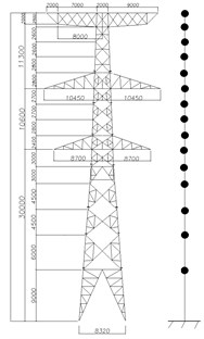 Simplified model of the  transmission tower (mm)