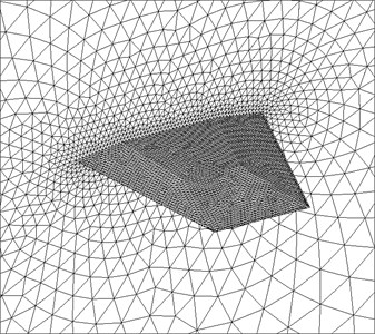 Partial view of the CFD surface grid for the fin and the symmetry plane