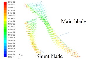 Velocity vectors on blade surfaces