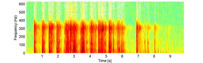 a) The examined signal 2_13 and b) corresponding spectrogram