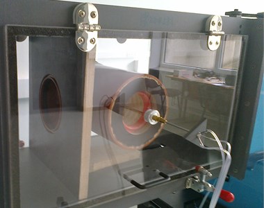Test stand for pressure drop experiment: a) “AEROLAB” wind tunnel, b) air filter housing  with installed air filter with new design inner liner model