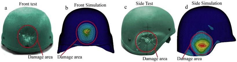 Ballistic helmet prototype test [7] and helmet deformation finite element simulation