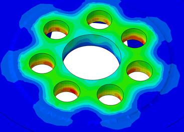 Distribution of the reduced stress on the hub damper [MPa] by applying to periodically variable