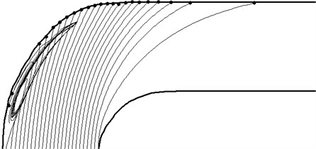 The trajectories of particles with a diameter of 300 microns