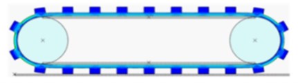 Stages of Crawler belt tension, a) primary, b) intermediate, c) the final shape crawler belt