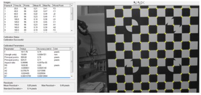 Vision system calibration results: a) internal camera calibration results,  b) length standard used for scale factor calculation