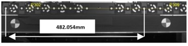 Vision system calibration results: a) internal camera calibration results,  b) length standard used for scale factor calculation