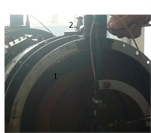 Turbine casing rubbing experiment: 1 – rubbing spark, 2 – adjusting rubbing  screw against rubbing ring