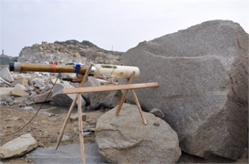 Diagram and site map on set mode of blasting boulder with TSCW and measuring point setting