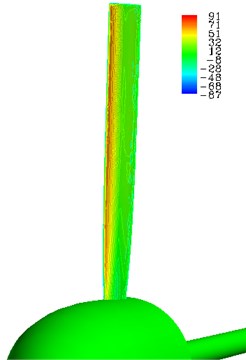 Static pressure distribution on the suction surface of HAWT blade, λ= 0.3