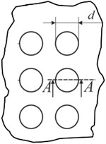 Schematic views of the investigated samples: a) Braille view from top: d – dot diameter;  b) side view of Braille formed using screen printing on polymeric material (A–A): h – Braille dot height,  d – Braille element width; c) Braille embossed on polymer; d) profile of Braille element (B–B):  h – Braille element height, d – Braille element width