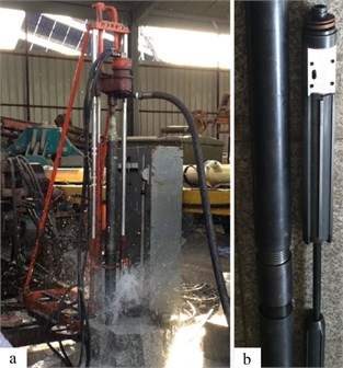 Experimental prototype of the liquid-jet hammer: a) process of drilling by the use  of the liquid-jet hammer; b) structure of the liquid-jet hammer manufactured