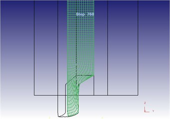 Two-dimensional grid flow line after metal molding under the vibration extrusion