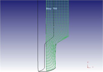 Two-dimensional grid flow line after metal molding under the vibration extrusion
