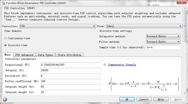 Parameter setting panel of 2DOF PID