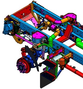 Front (a) and rear (b) suspension of the special vehicle (KPWM) [15]