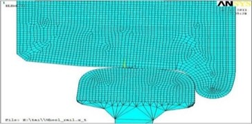 Geometrical final and element models of contact of wheel and rail for new a) and run in b) profiles
