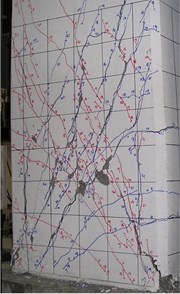 Crack patterns of shear tests at the 1st cycles of 1.5 % and 3.0 % drift ratios