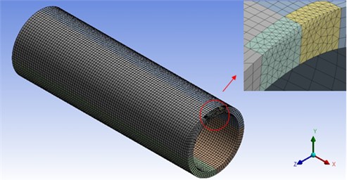Mesh constructed by ANSYS for half tube