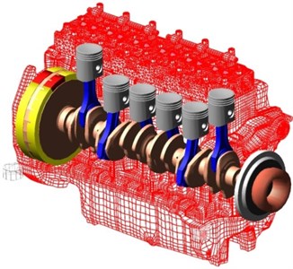 Virtual cranktrain assembled in multibody system